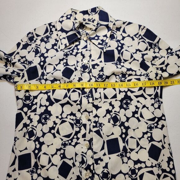 Vintage Homemade Geometric Patterned Shirt Dress Blue White - Picture 11 of 14